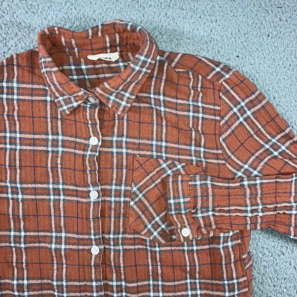 Rust Orange Plaid Shirt Women Large L/S Flannel Western Outdoor‎ Grunge Festival
